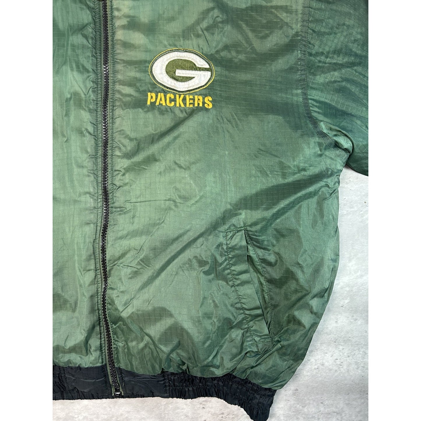 Vintage 90s Green Bay Packers NFL Insulated Full Zip Hooded Jacket Size Large