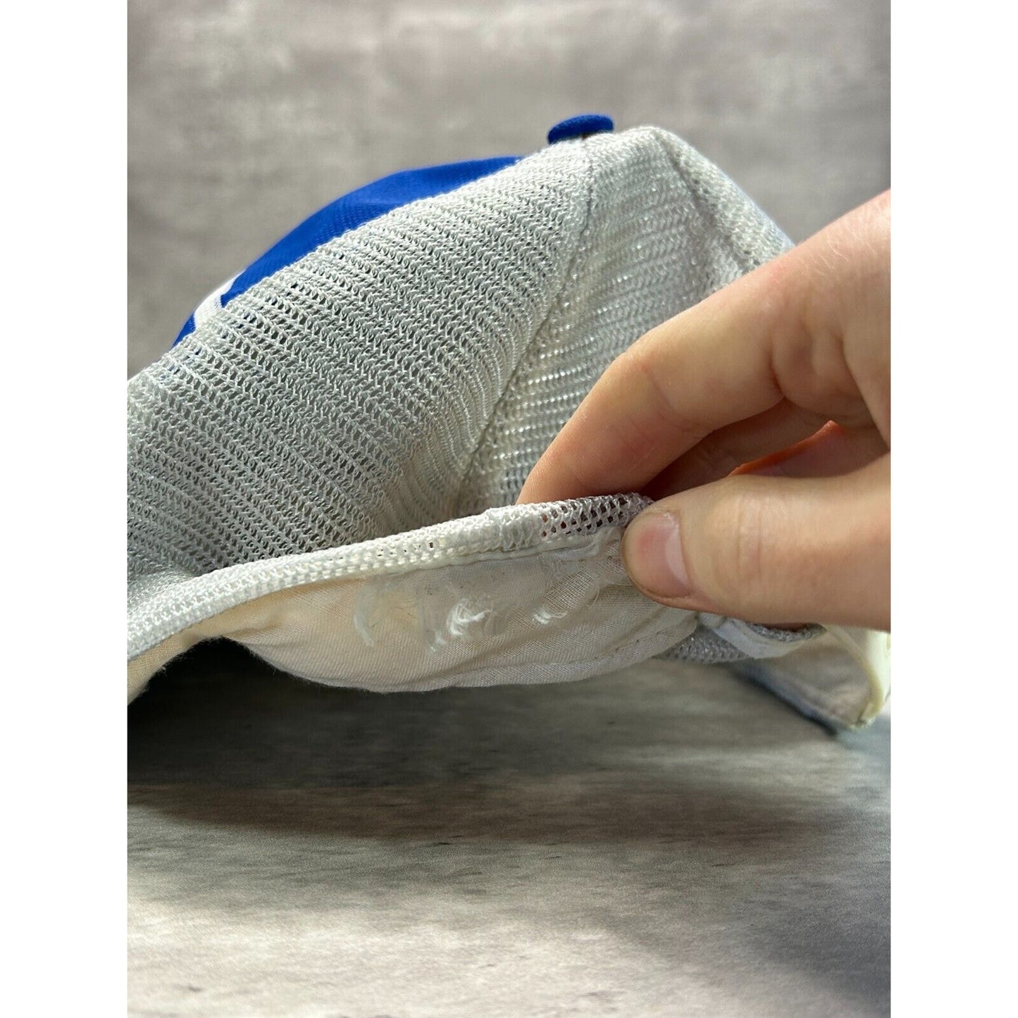 Vintage 80s Striped Blank Trucker Snapback Hat OSFA White/Blue