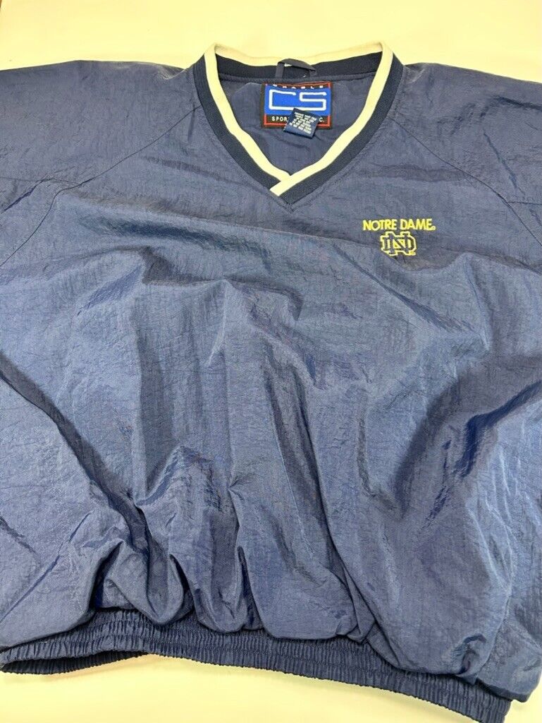 Vintage Notre Dame Fighting Irish NCAA Pullover Windbreaker Jacket Size XL Blue