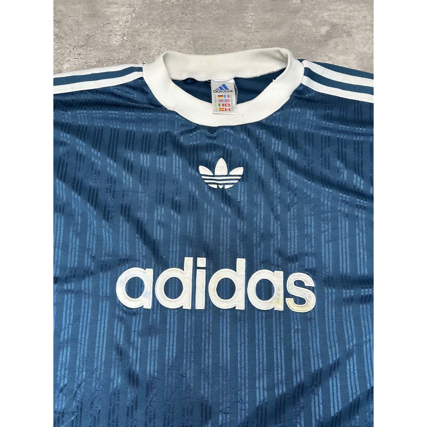 Vintage 90s Adidas Graphic Trefoil Two Tone Soccer Jersey Size XL Blue