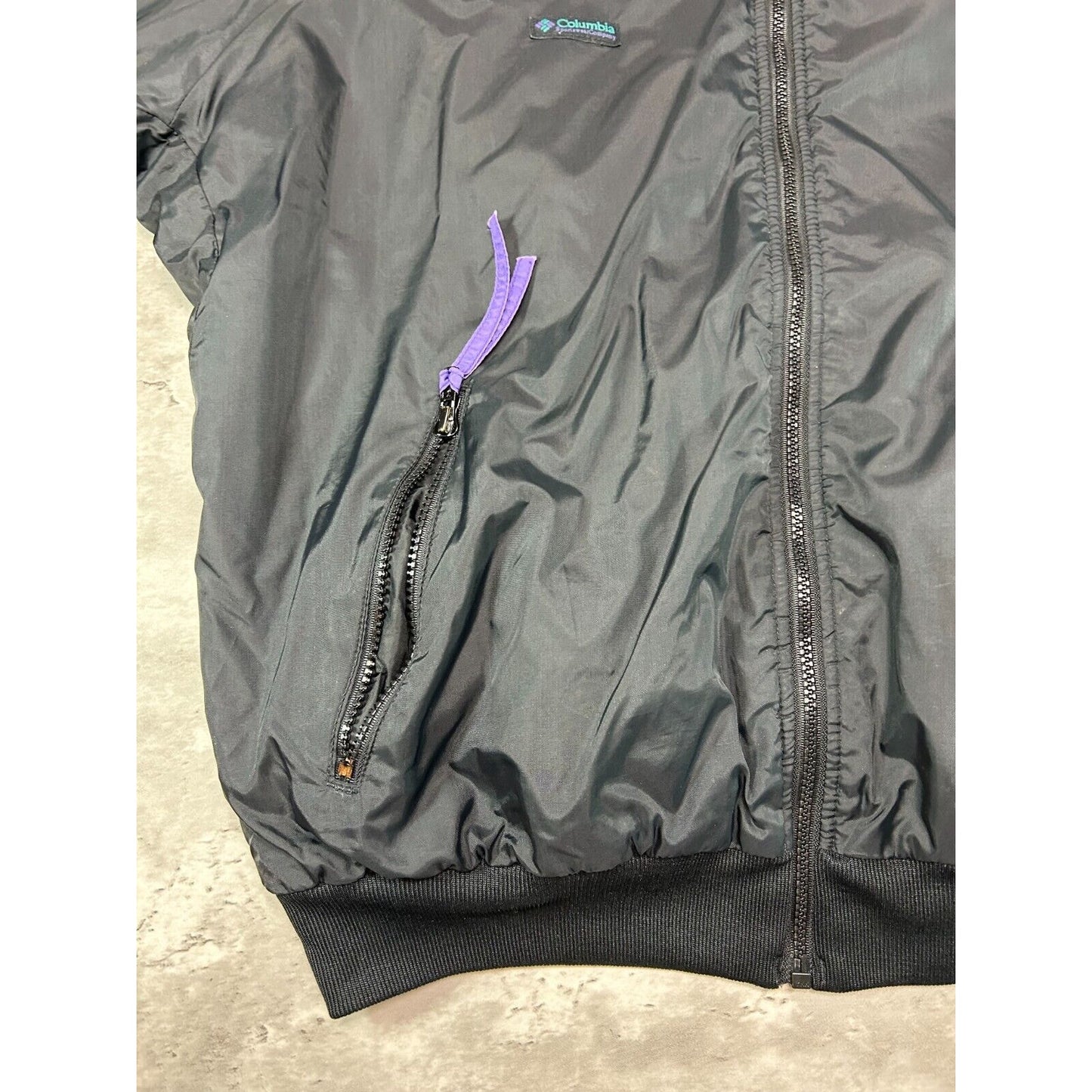 Vintage Columbia Reversible Nylon Full Zip Bomber Jacket Size Large Black
