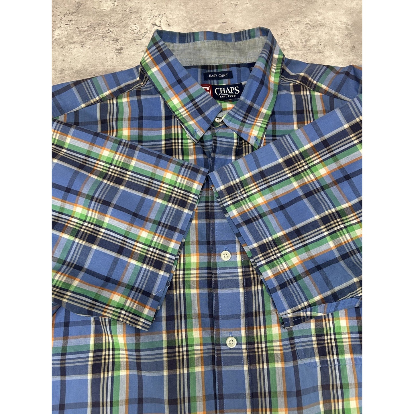 Vintage Chaps Plaid Print Short Sleeve Reworked Cropped Button Up Shirt Sz XL