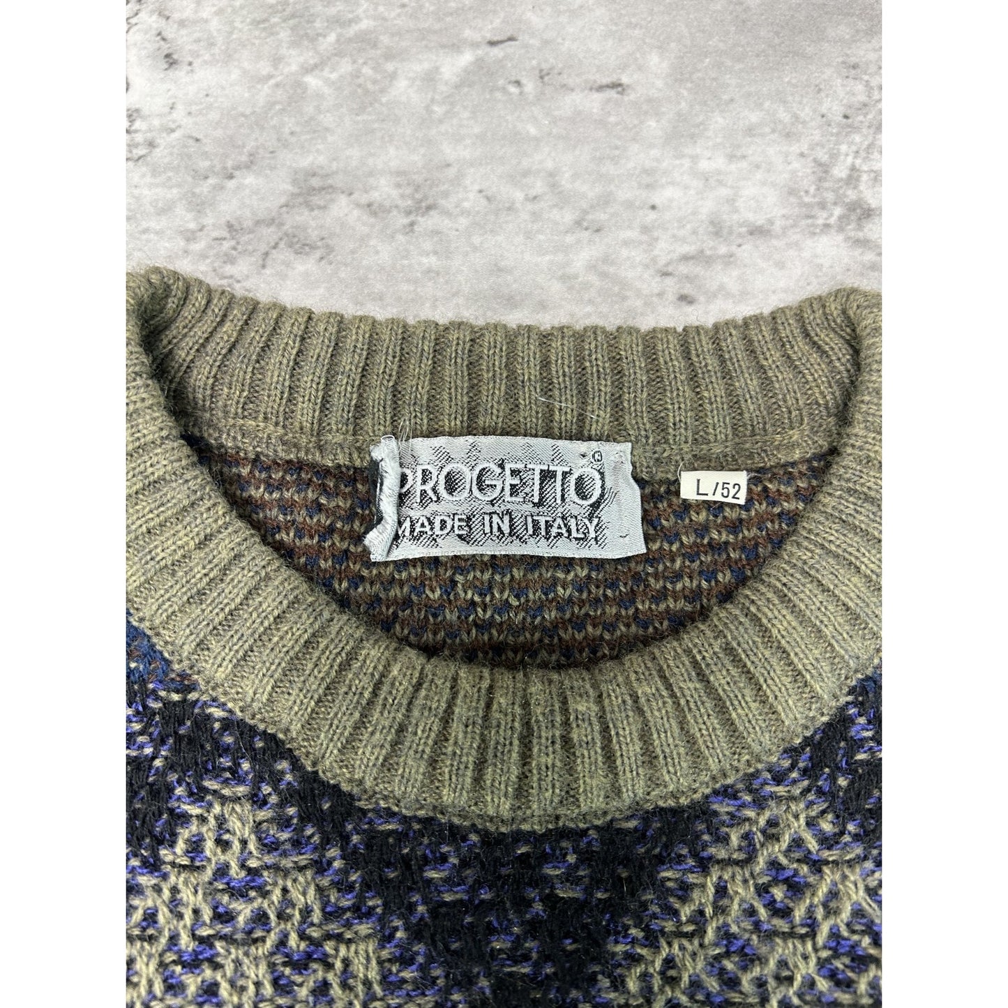 Vintage 90s Progetto Diamond Print Pullover Ribbed Knit Sweater Size Large