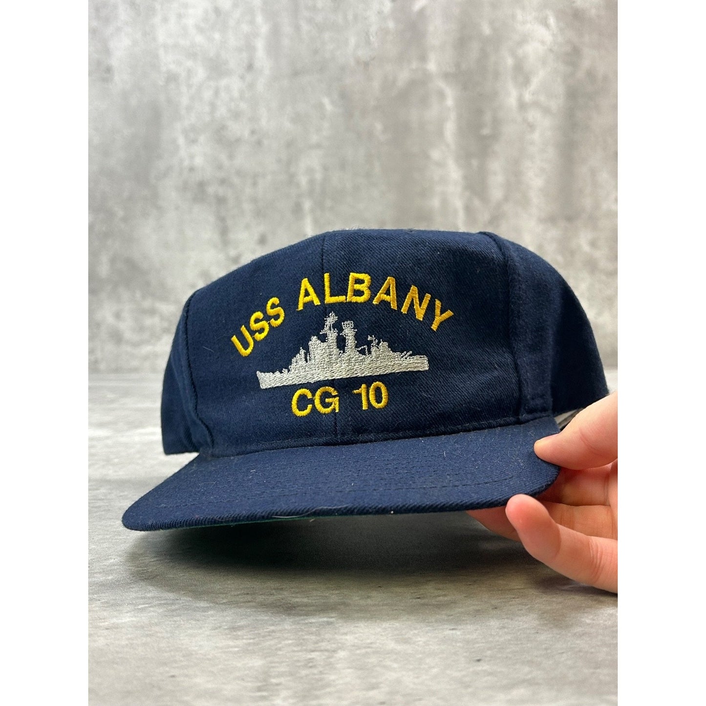 Vintage USS Albany US Navy Military Embroidered Patch Snapback Hat OSFA