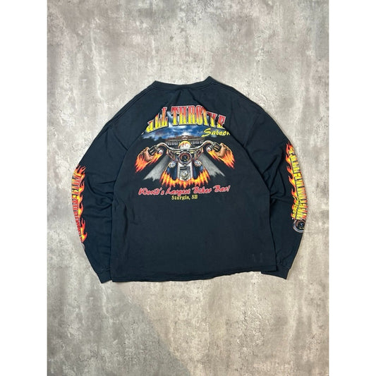 Vintage Full Throttle Saloon Flame Long Sleeve Graphic T-Shirt Size 2XL