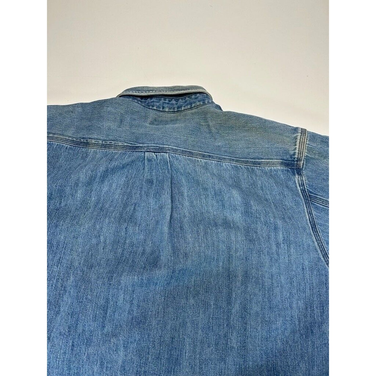 Vintage Carhartt Medium Wash Denim Workwear Button Up Shirt Size Large