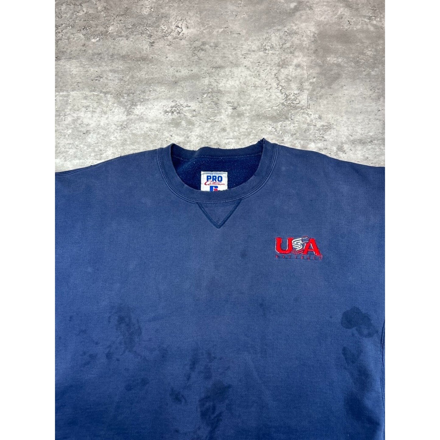 Vintage 90s USA Olympics Baseball Embroidered Spellout Sweatshirt Size XL Blue