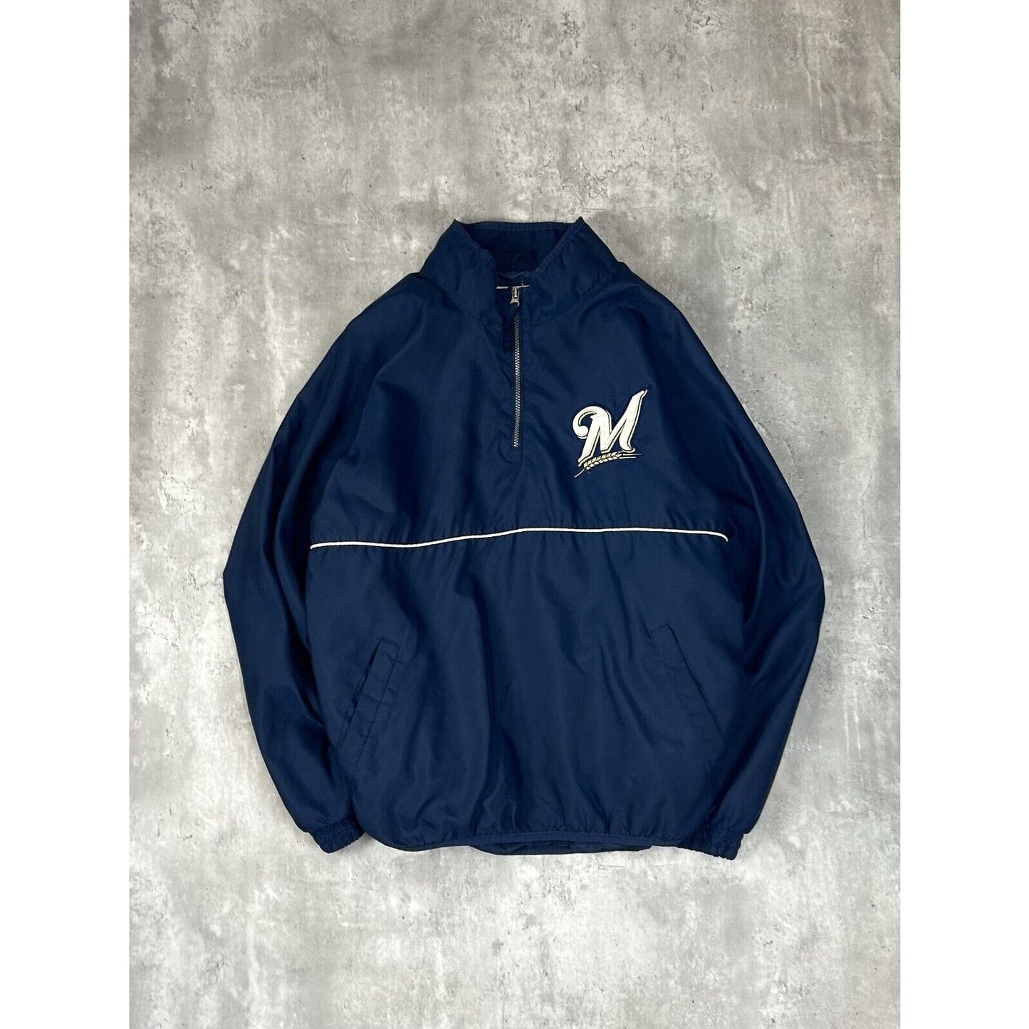Milwaukee Brewers MLB Embroidered Logo 1/4 Logo Nylon Jacket Size XL