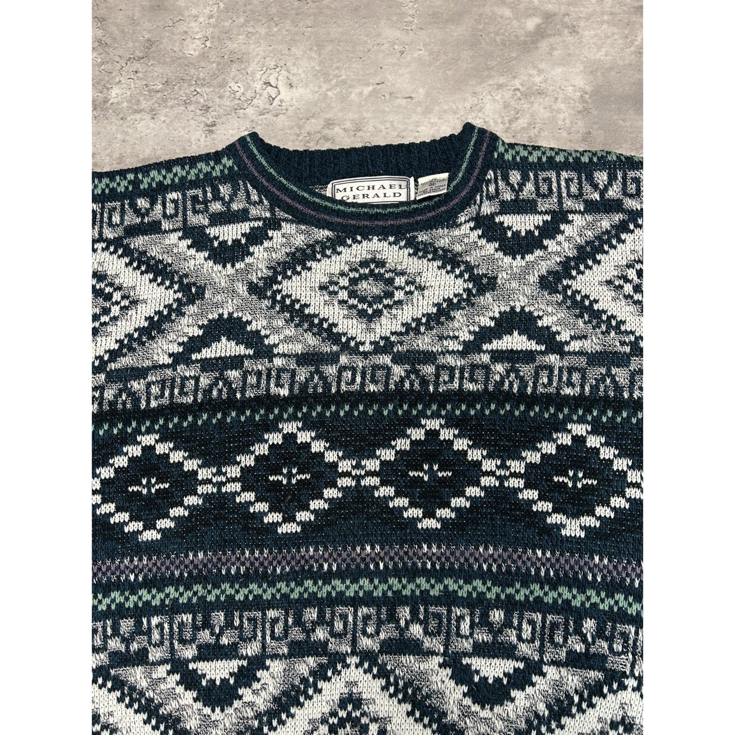 Vintage Michael Gerard Geometric Stripe Print Knit Sweater Size Medium