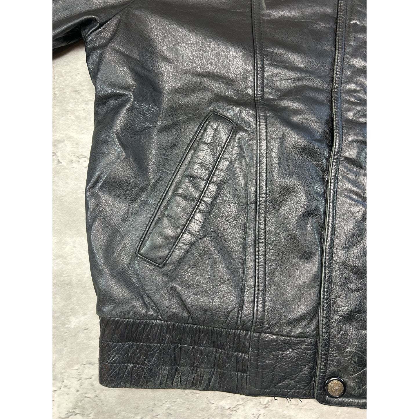 Vintage 90s Danier Full Zip Leather Bomber Jacket Size Small Black
