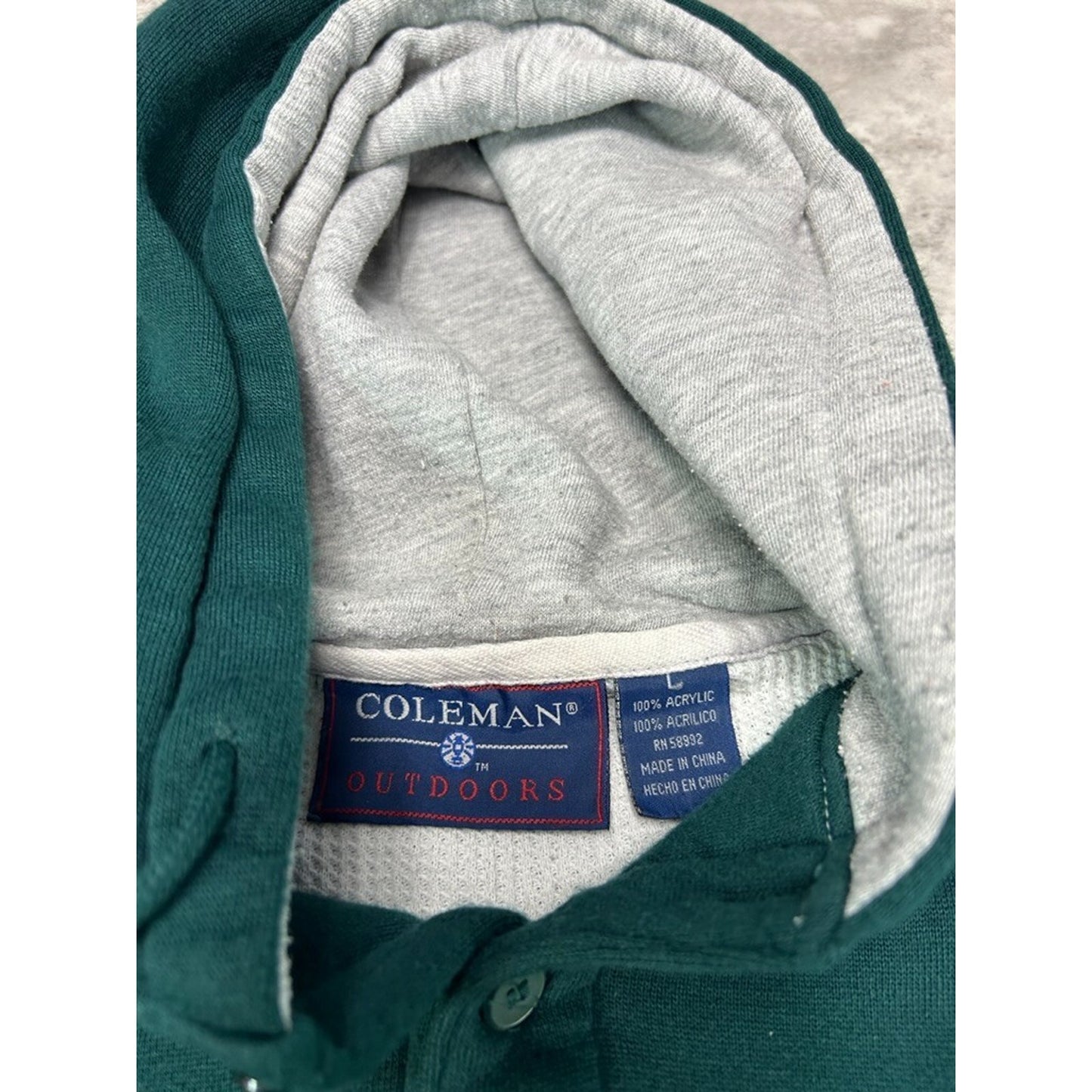 Vintage Coleman Outdoors Blank 1/4 Button Pullover Hooded Sweatshirt Size Large