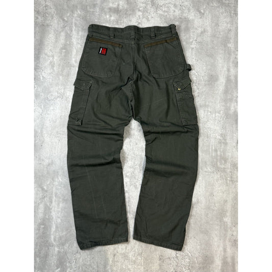Vintage Wrangler Riggs Ripstop Canvas Workwear Carpenter Pants Size 35 Green