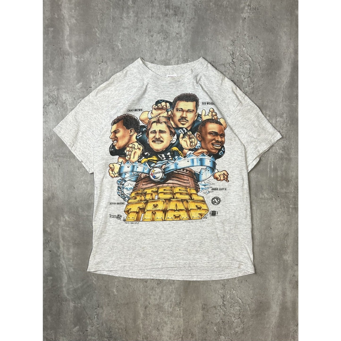 Vintage 1994 Pittsburgh Steelers NFL Steel Trap Caricature T-Shirt Size Large