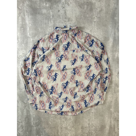 Vintage 90s Wrangler Western Wear Pearl Snap Long Sleeve Button Up Shirt Sz 2XL