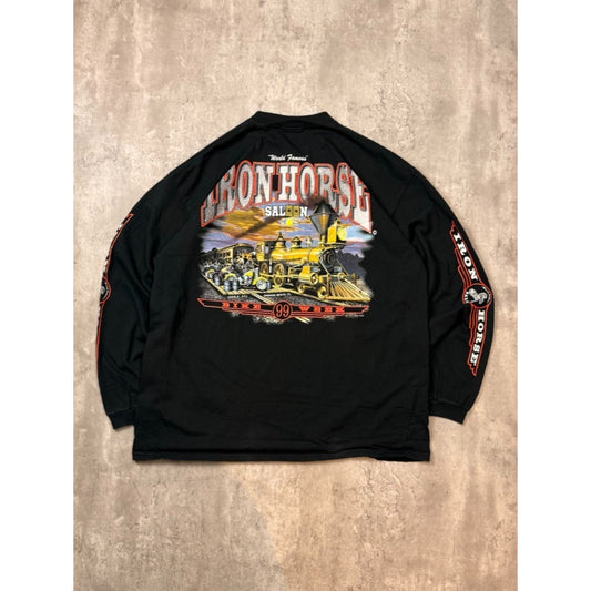 Vintage The Iron Horse Train Graphic Long Sleeve T-Shirt Size XL Black