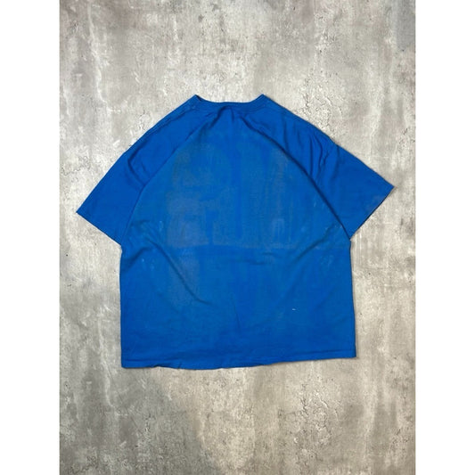 Vintage 1991 New York Mets MLB Graphic Spellout Baseball T-Shirt Size XL Blue