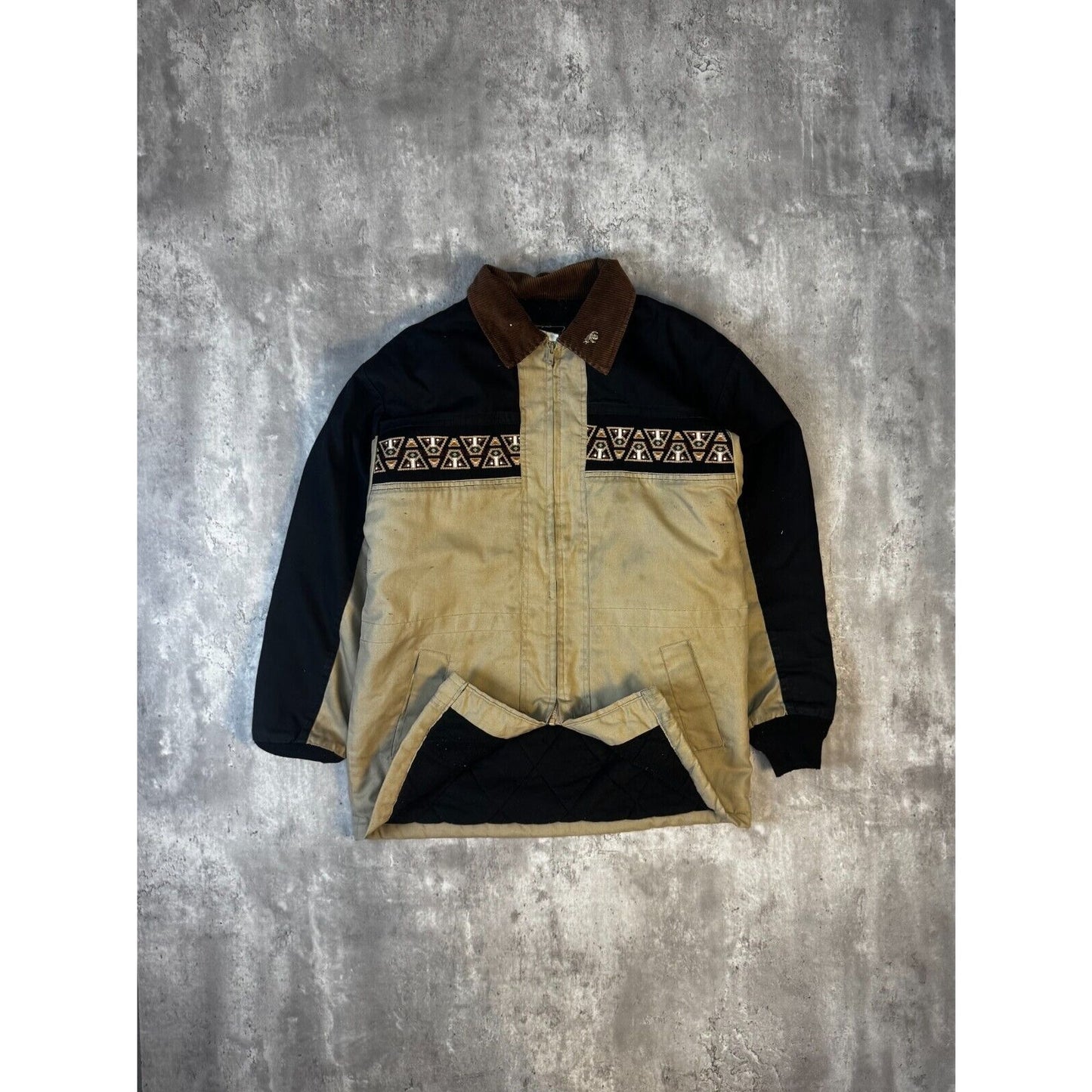 Vintage 90s High Noon Quilted Lined Full Zip Aztec Pattern Jacket Size Medium