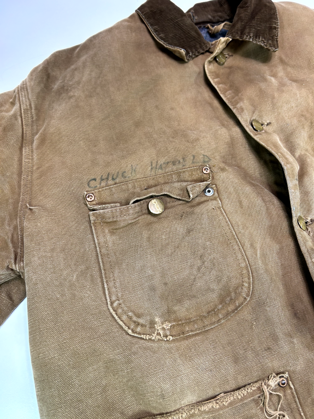 Vintage 70s Carhartt Blanket Lined Canvas Workwear Chore Jacket Size XL Beige