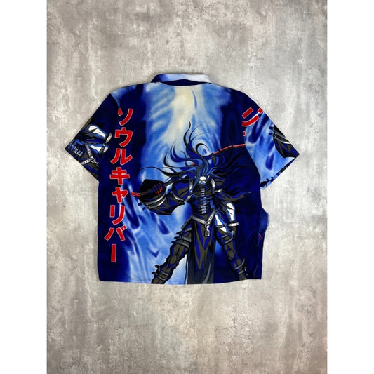 Vintage Y2K Anime All Over Print Graphic Short Sleeve Button Up Shirt Size Large