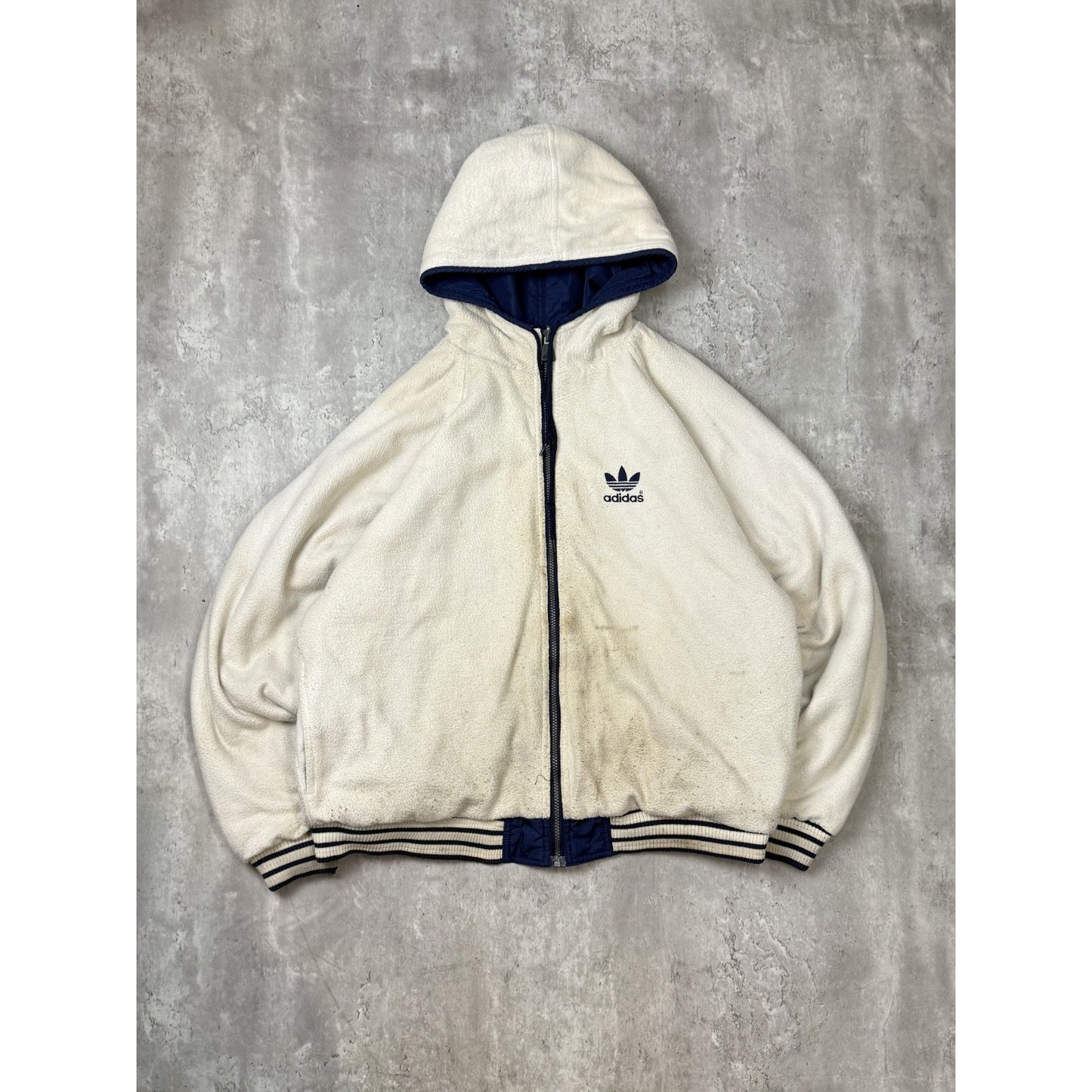 Vintage 90s Adidas Embroidered Trefoil Reversible Full Zip Hooded Jacket Size L