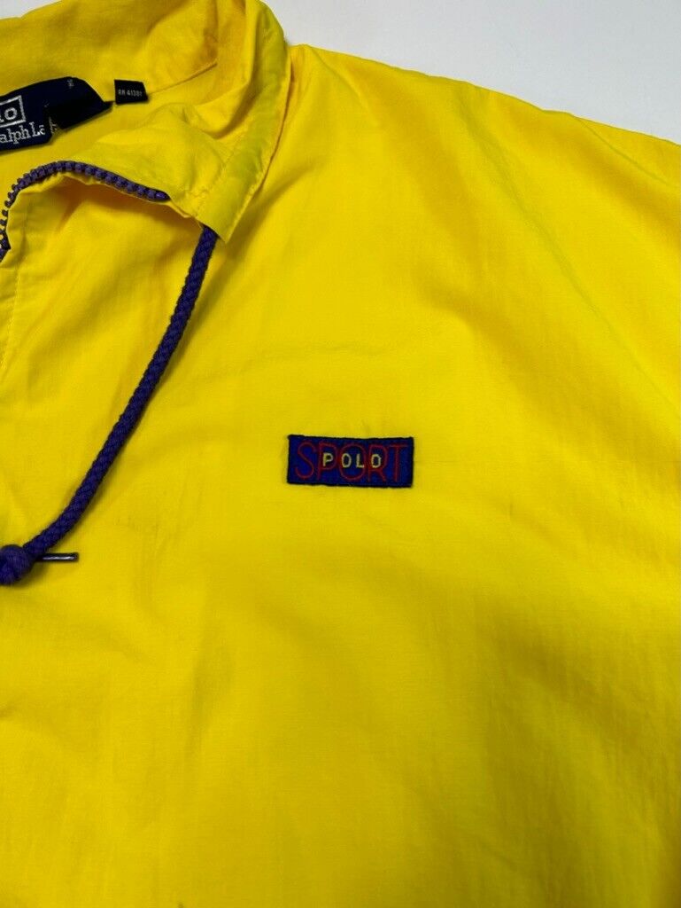 Vintage 90s Polo Sport Embroidered Nylon Windbreaker Jacket Size Medium Yellow
