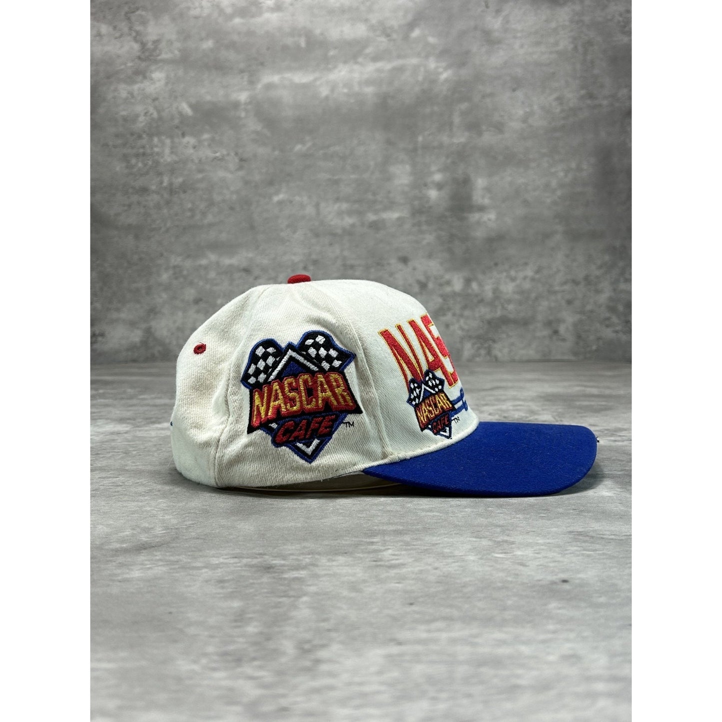 Vintage 90s Nascar Cafe Embroidered Spellout Snapback Hat OSFA White