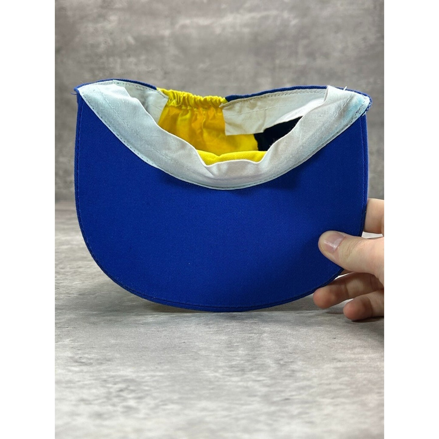 Vintage 90s Guess Waterpro Three Panel Spellout Hat OSFA Yellow/Blue