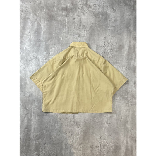 Vintage 80s Sports Wear Reworked Cropped Button Up Shirt Size Large Beige