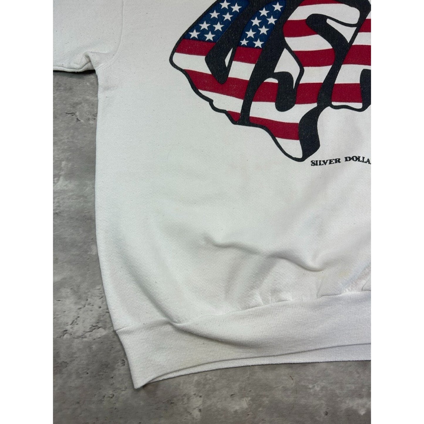 Vintage 90s USA American Flag Graphic Spellout Collared Sweatshirt Size Large