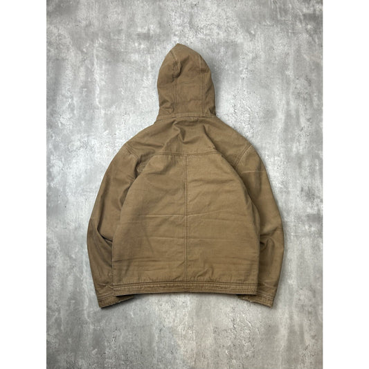 Vintage Wolverine Fleece Lined Canvas Workwear Hooded Jacket Size Medium Beige