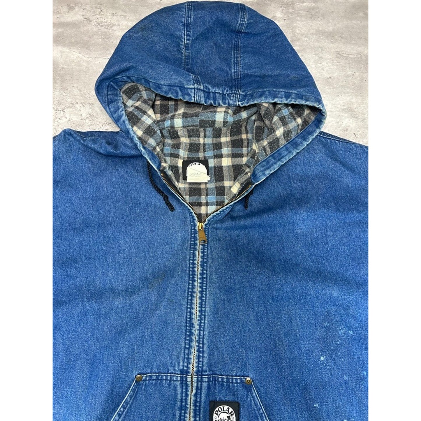 Vintage Polar King Plaid Lined Denim Canvas Workwear Active Jacket Size 4XLT