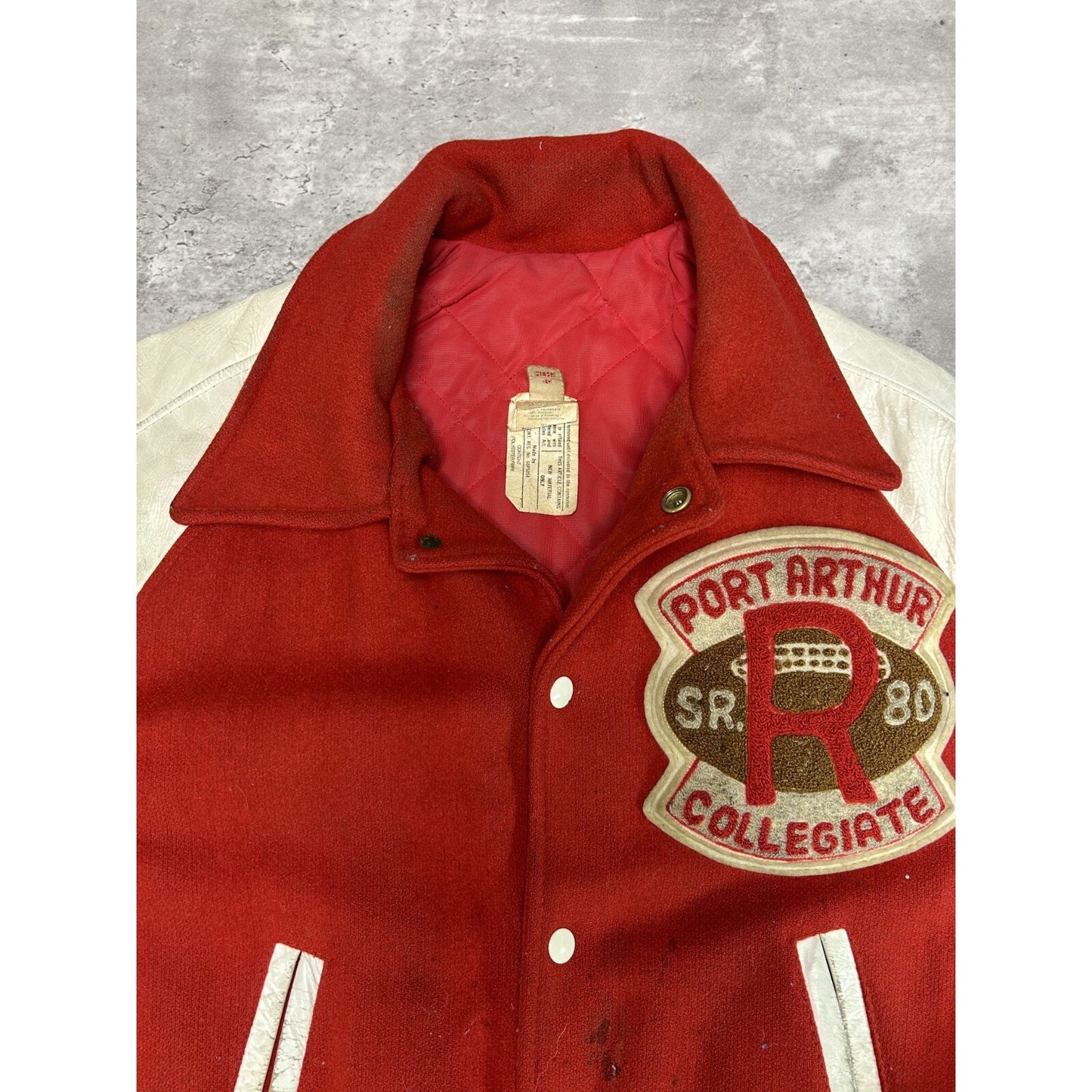 Vintage 1980s Saint Arthur Collegiate Embroidered Patch Varsity Jacket Size XL