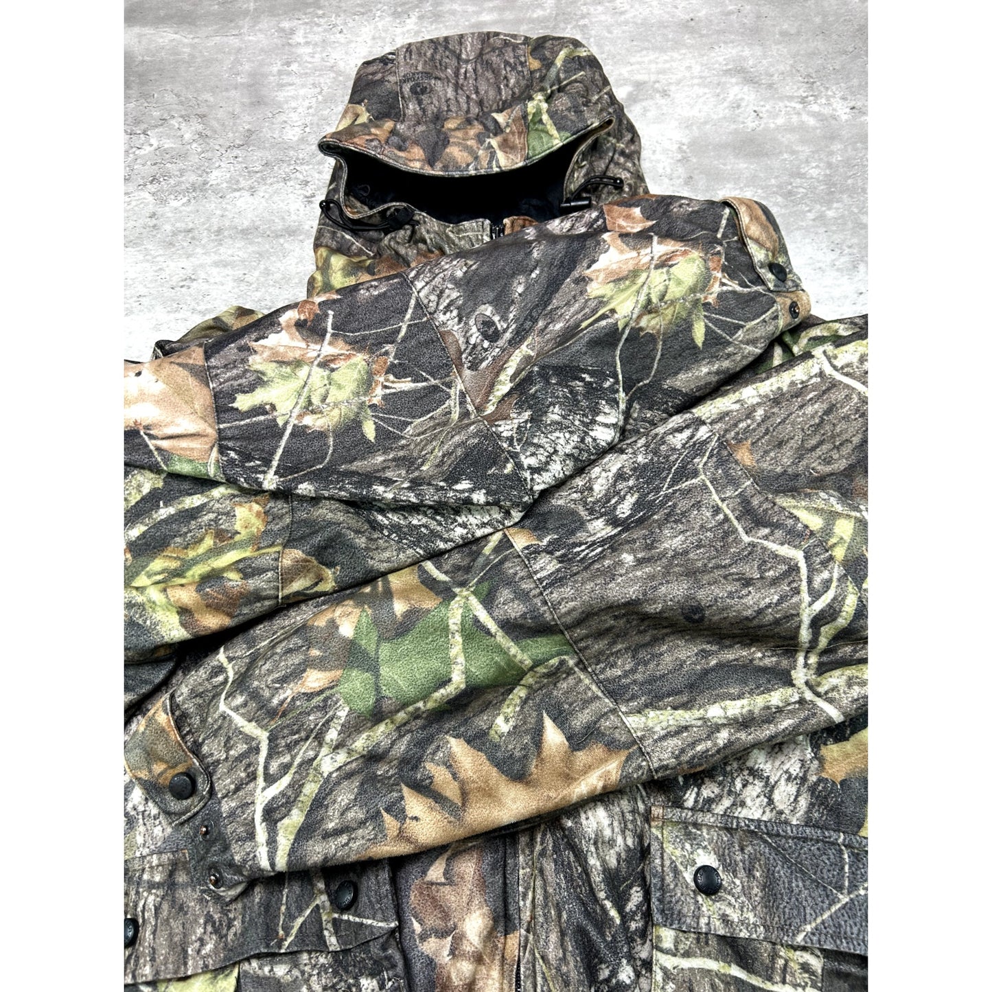 Vintage Scent Blocker Mossy Oak Breakup Camo Hooded Full Zip Jacket Size XL