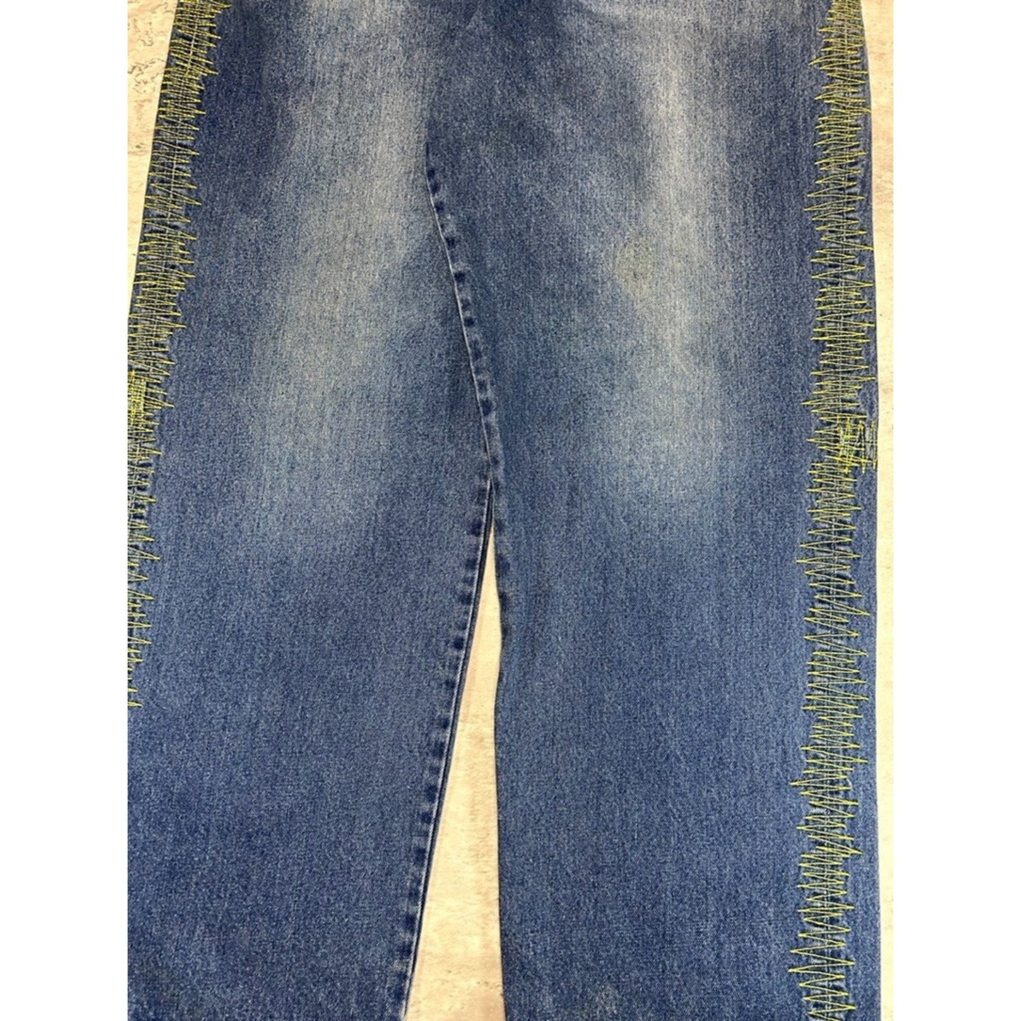 Vintage Y2K Brooklyn Embroidered Stripe Dark Wash Denim Pants Size 38 Blue