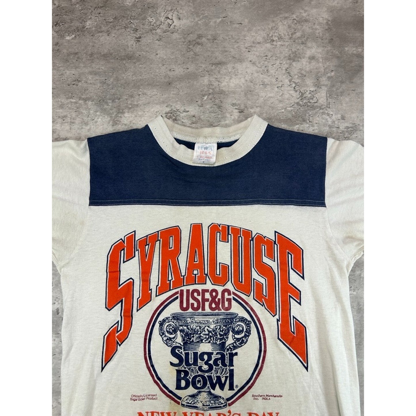 Vintage 1988 Syracuse Orangemen NCAA Sugar Bowl Football Jersey T-Shirt Sz Small