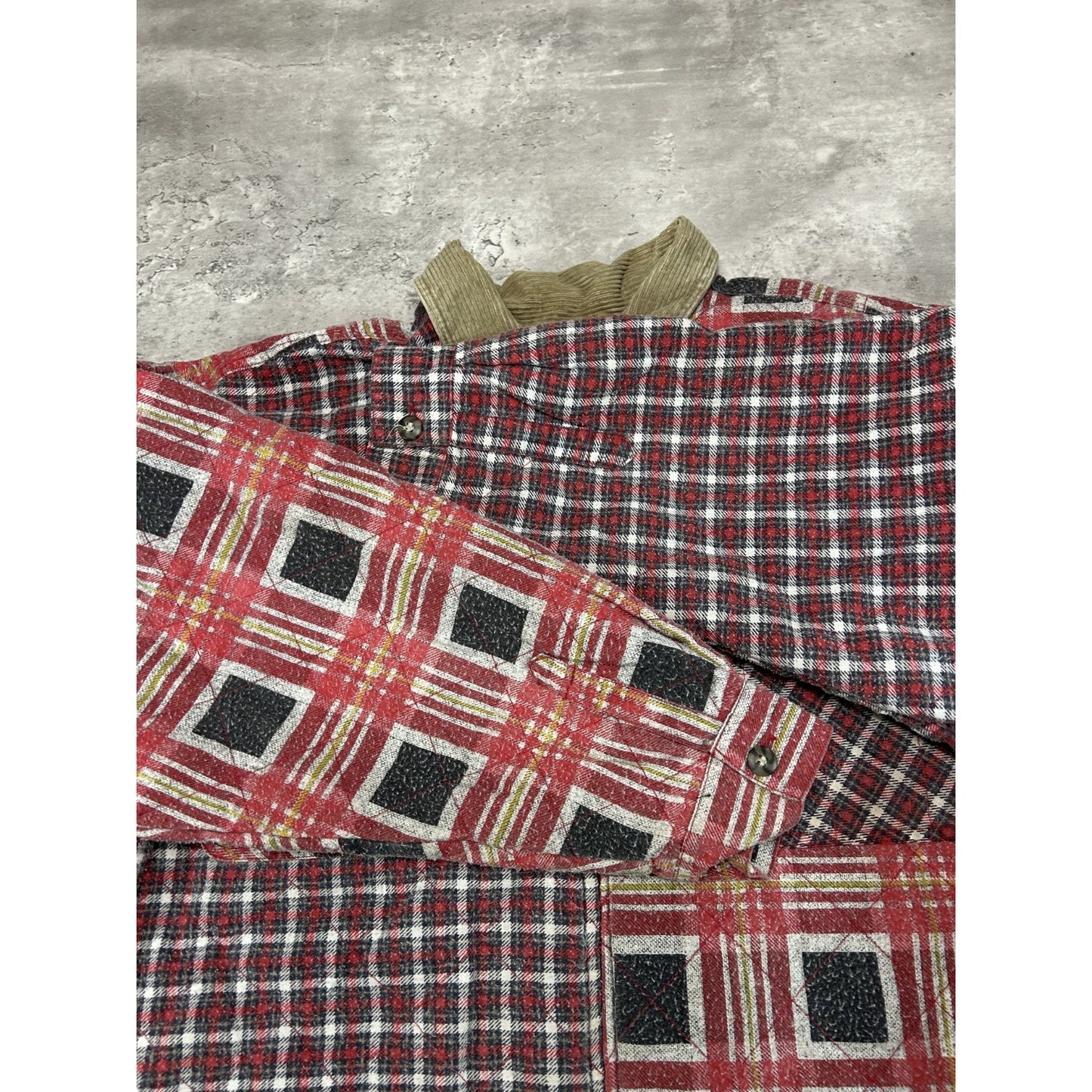 Vintage 90s Bugle Boy Wetlands Abstract Plaid Print Full Zip Jacket Size XL