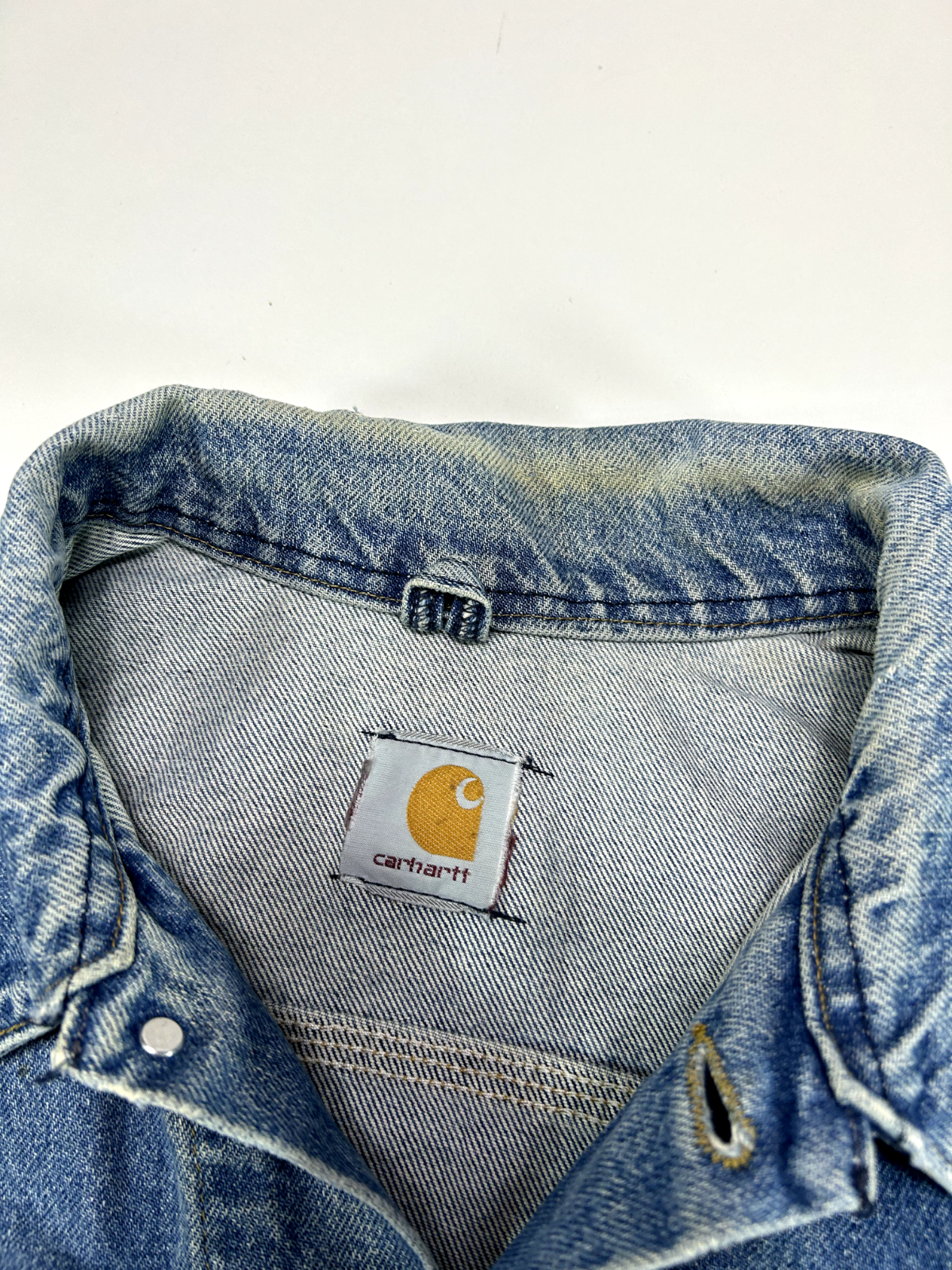 Vintage Carhartt Light Wash Denim Work Wear Trucker Jacket Size Large