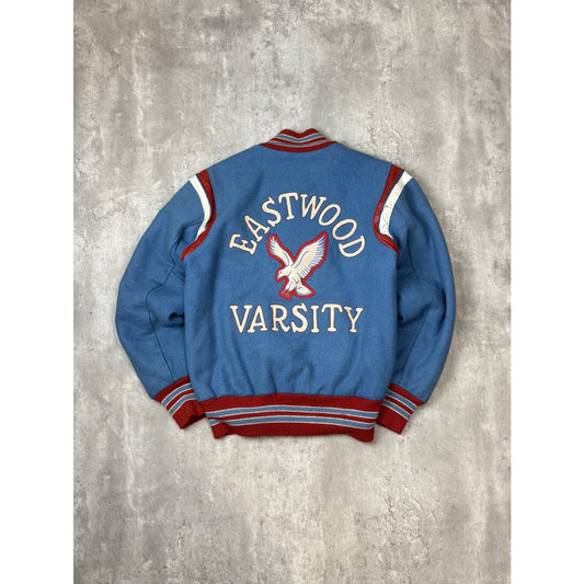 Vintage 70s/80s Eastwood Varsity Wool Embroidered Patch Bomber Jacket Size Small