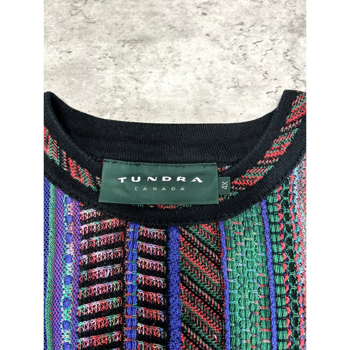 Vintage 90s Tundra Abstract 3D Print Pullover Ribbed Knit Sweater Size 4XL