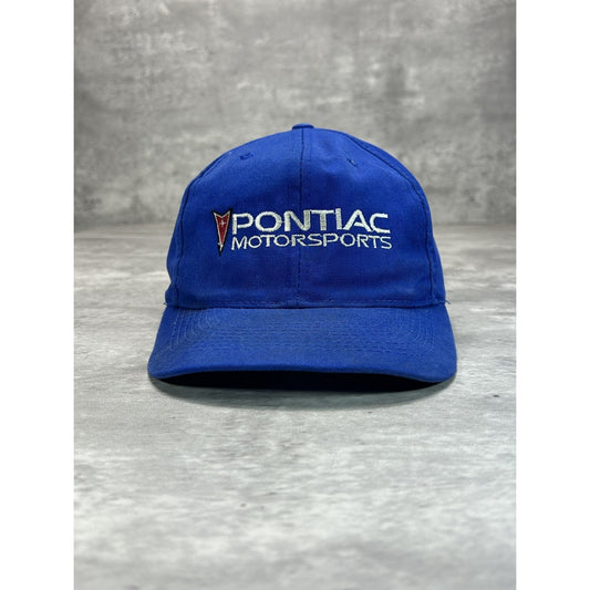 Vintage 90s Pontiac Motorsports Embroidered Spellout Snapback Hat OSFA Blue