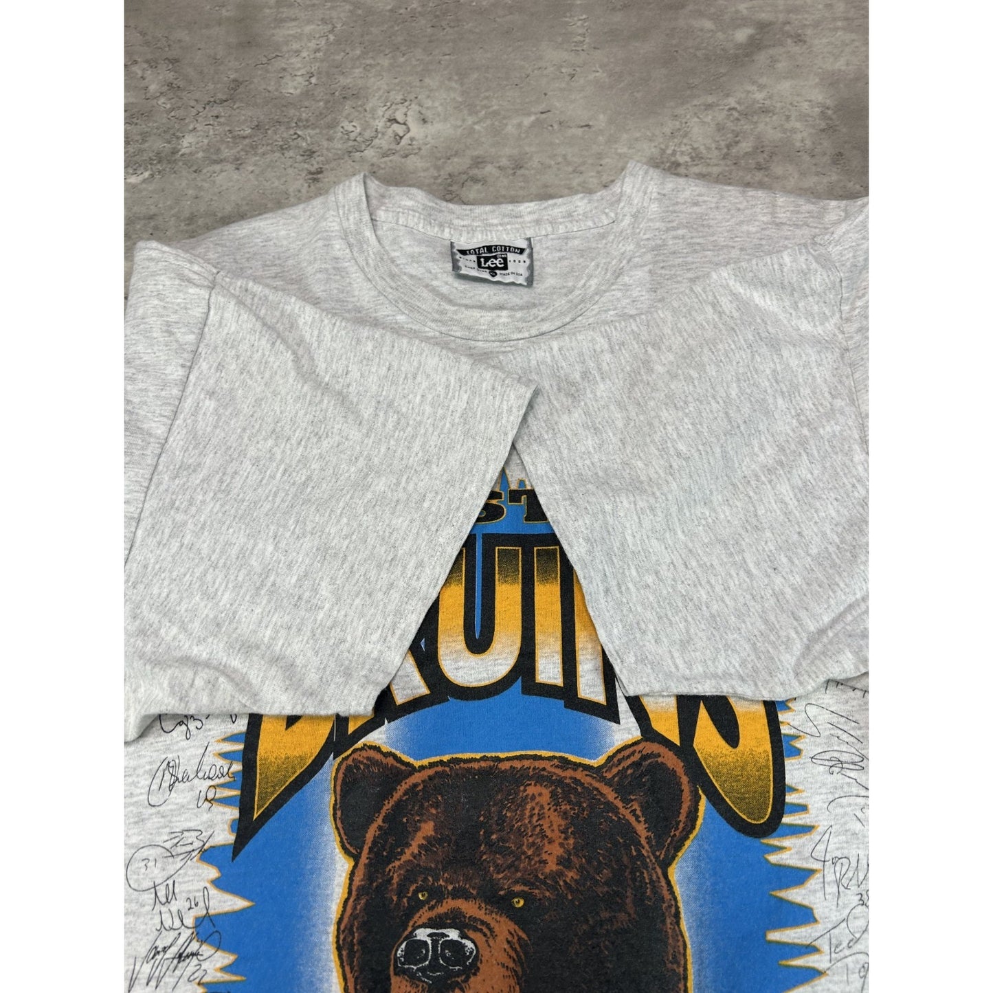 Vintage 90s Boston Bruins NHL Bear Graphic Spellout Hockey T-Shirt Size XL