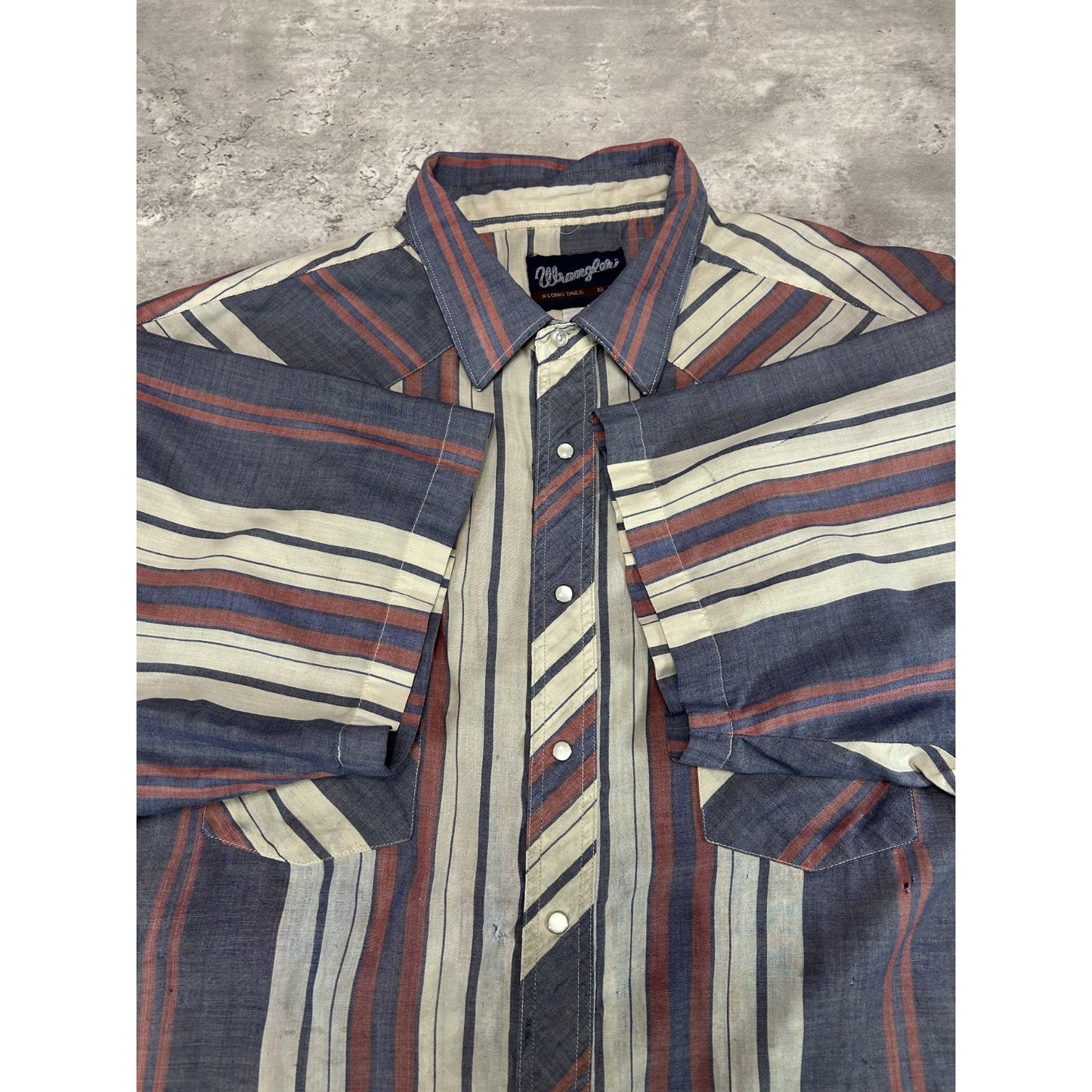 Vintage 80s Wrangler Striped Pearl Snap Reworked Cropped Button Up Shirt Sz 2XL