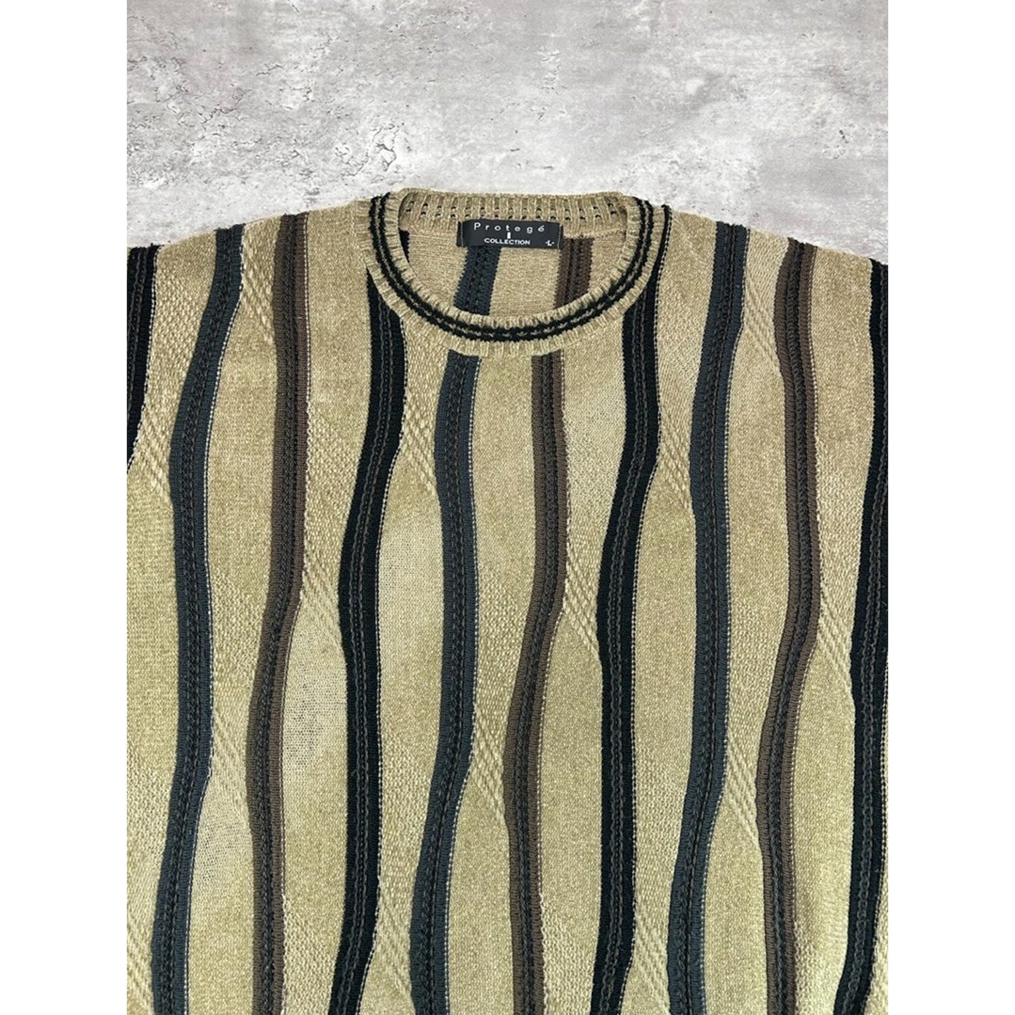 Vintage Protege Abstract Striped Earth Tones Pullover Ribbed Sweater Size Large