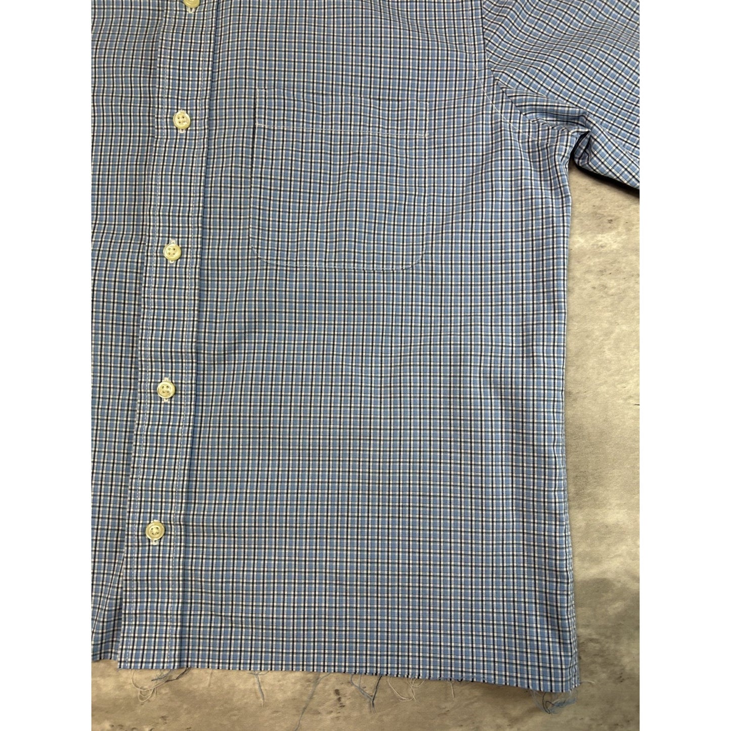 Vintage Arrow Plaid Print Short Sleeve Reworked Cropped Button Up Shirt Sz Large