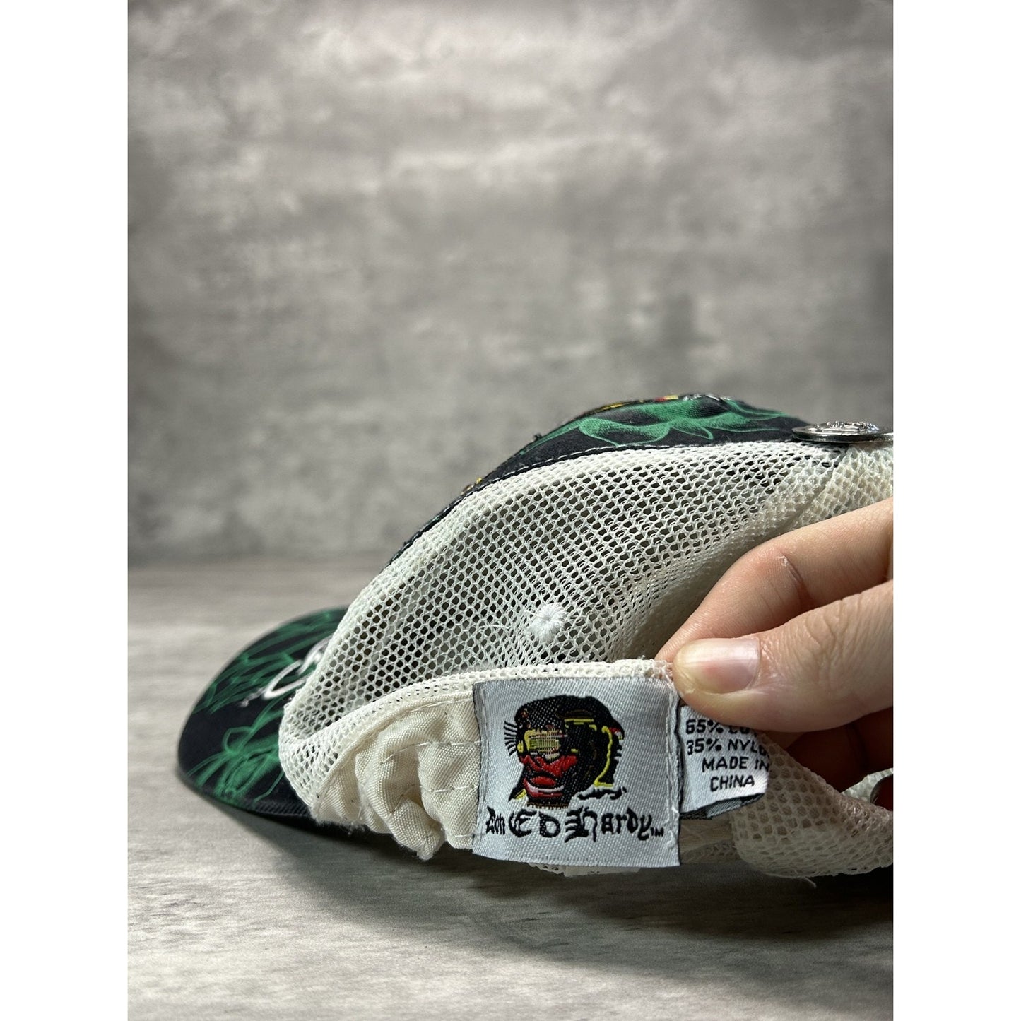 Vintage Y2K Ed Hardy Bedazzled Tiger Graphic Trucker Snapback Hat OSFA