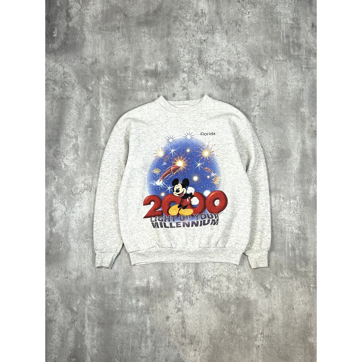 Vintage 2000 Disney Mickey Mouse Millennium Graphic Sweatshirt Size Medium Gray