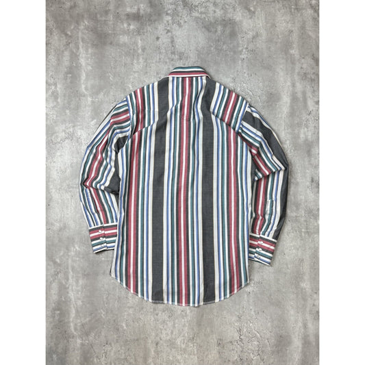 Vintage 80s Wrangler Pearl Snap Striped Long Sleeve Button Up Shirt Size Large