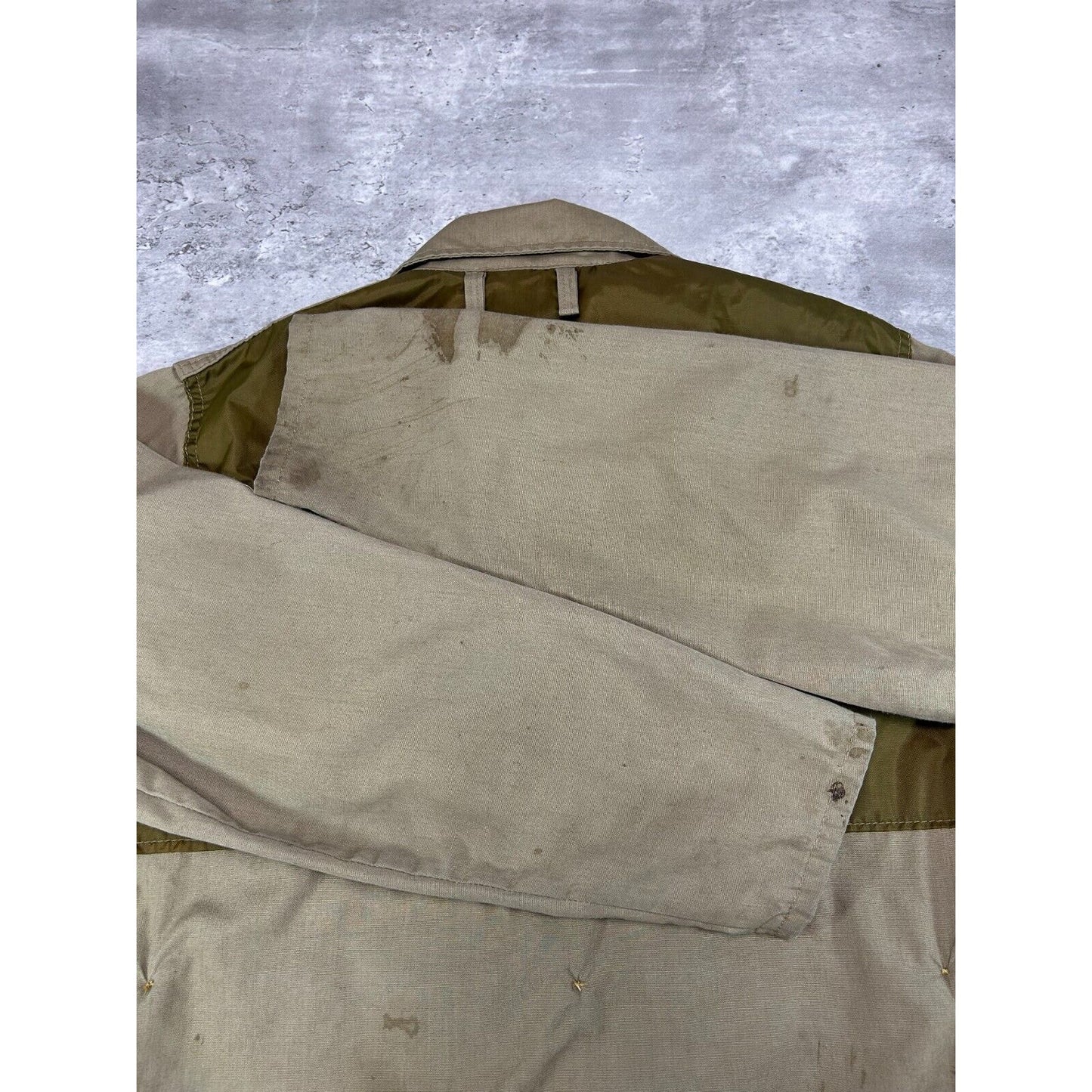 Vintage 1970s Saf-T-Bak Three Pocket Hunting Long Jacket Size XL Beige