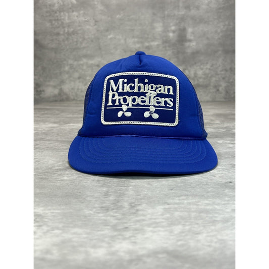 Vintage 80s Michigan Propellers Embroidered Patch Trucker Snapback Hat OSFA Blue