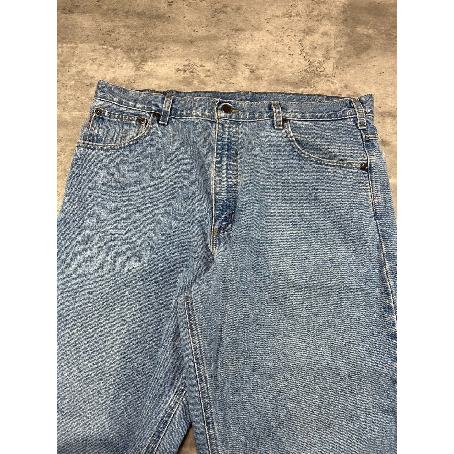Vintage Carhartt Relaxed Fit Light Wash Denim Workwear Pants Size 37